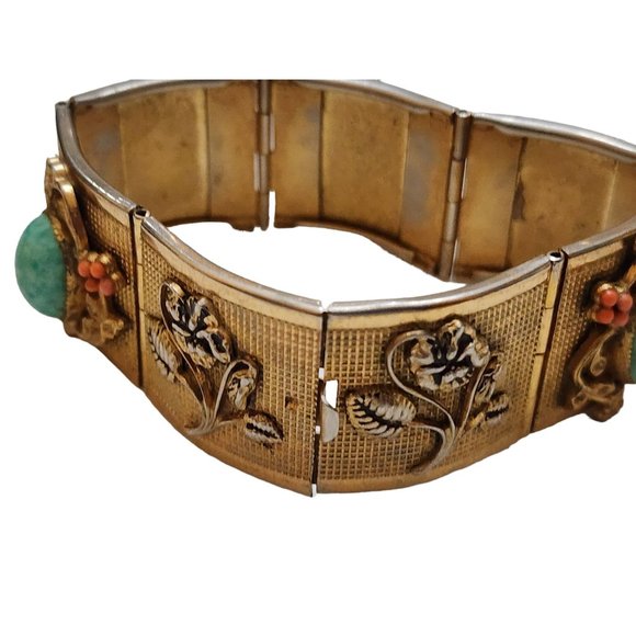 Vintage Stunning Mottled/Peking Glass Bezel Set Textured Bracelet (A2397) - Picture 5 of 13